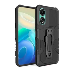 Heavy-Duty Armor Belt Clip Stand Case - Shockproof Protective Cover for OPPO Reno 10 5G (Black)