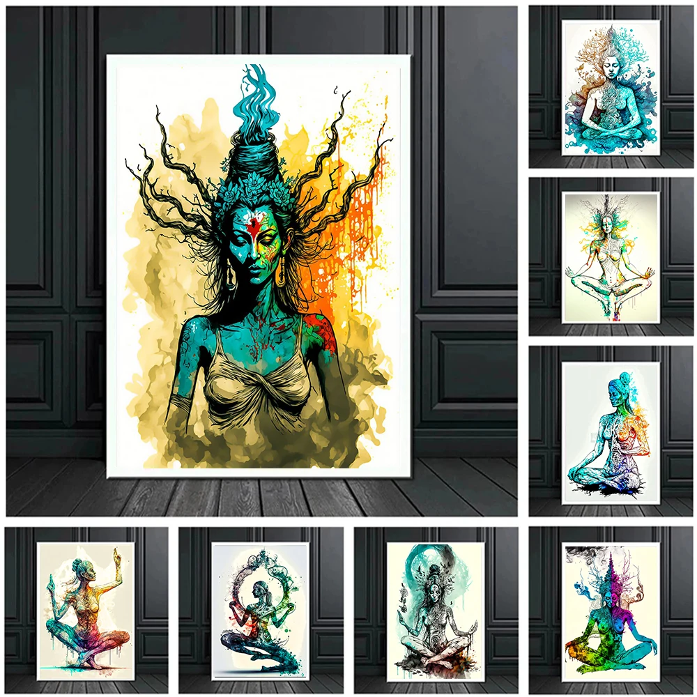 

Abstract Yoga Goddess Poster Prints For Living Room Home Decor Energy Meditate Mind Woman Canvas Painting Wall Art Cuadros