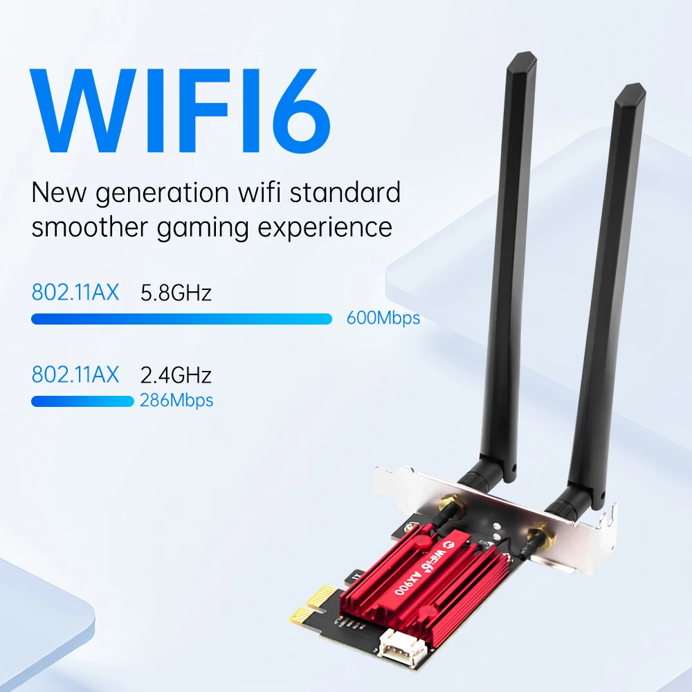WiFi 6 PCIe 카드 FV-AX900 어댑터 무선 블루투스 5.4 듀얼 밴드 2.4G/5.8GHz 802.11AX 이더넷 데스크탑 PC용 Windows 10/11