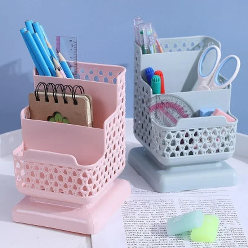 Plastic Pen Holder Desk Storage Box Pencil Tray School Office Stationery Supplies Desktop Accessories Organizer Student Gift