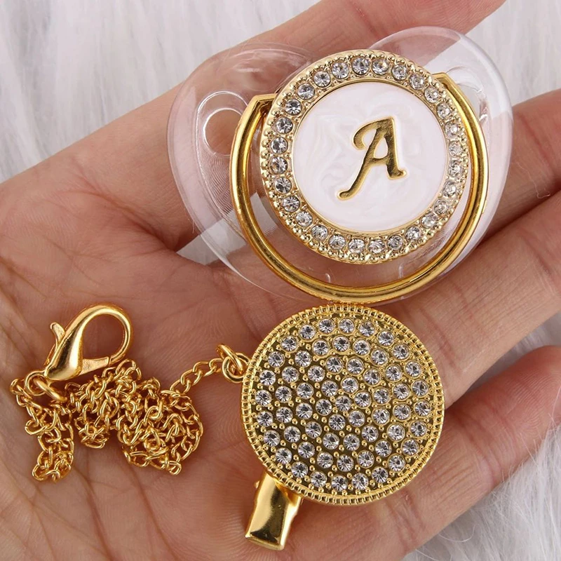 Chupeta Ouro Bling com a Letra Inicial do Seu Bebê