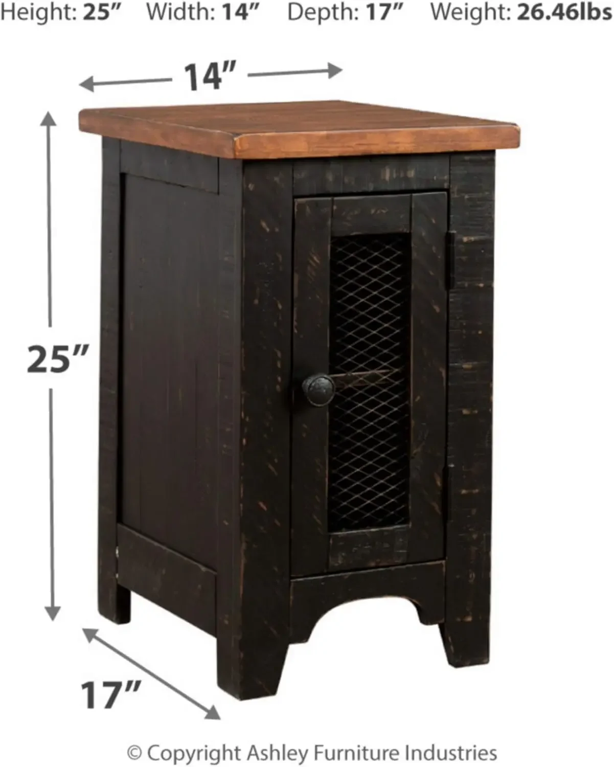 Signature Design by Ashley Valebeck Rustic Farmhouse Chair Side End Table with Cabinet Door, Distressed Black 2
