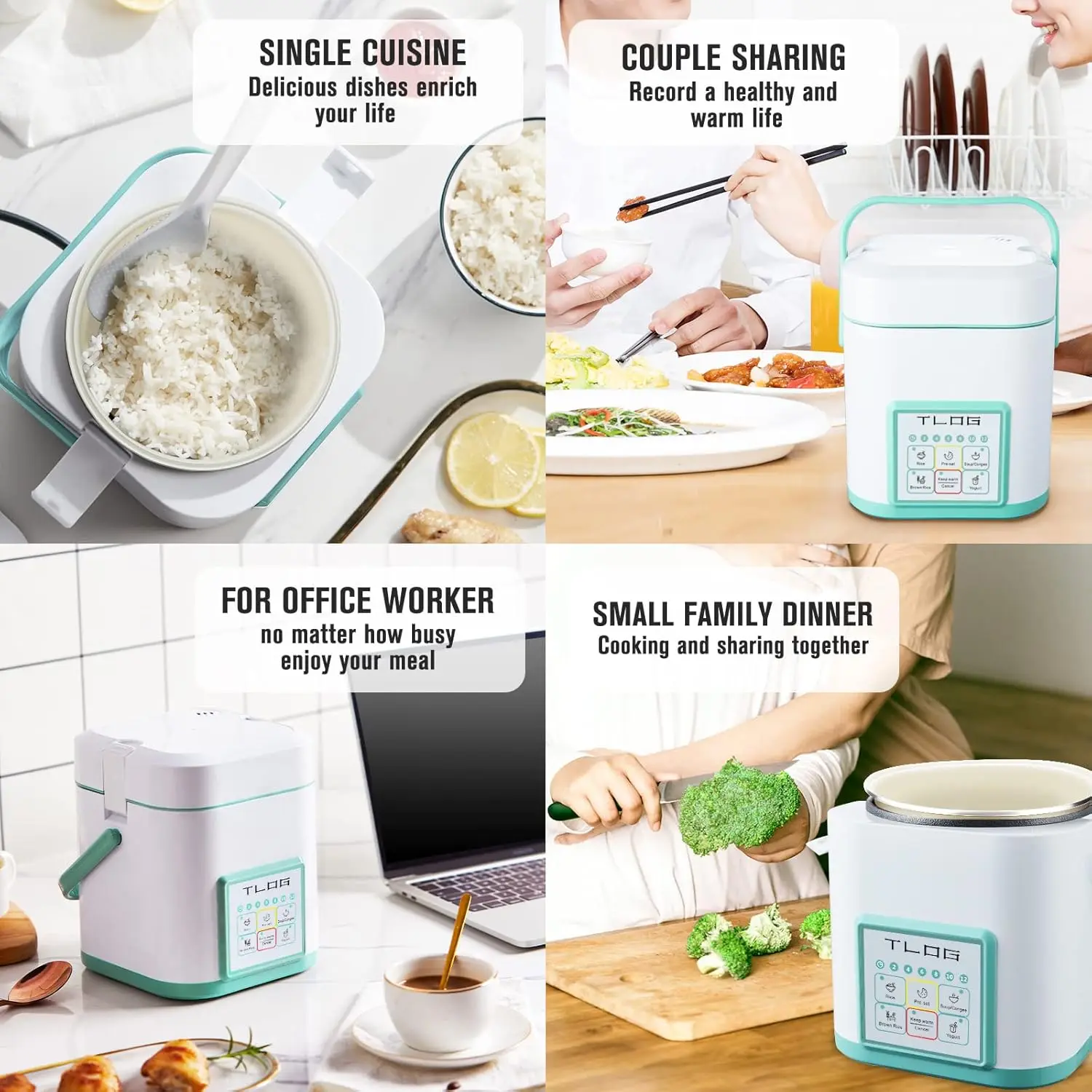 Rice Cooker 2.5 Cups Uncooked, Healthy Ceramic Coating Portable Rice Cooker, 1.2L Travel Rice Cooker Small for 1-3 People, 6