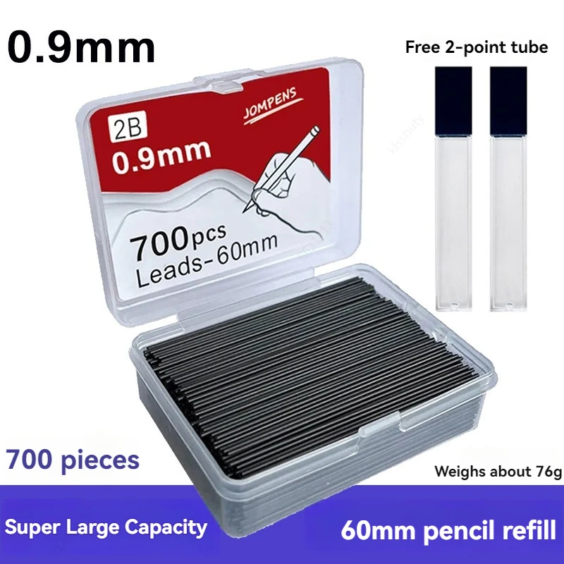1000pcs Mechanical Pencil Lead 0.5/0.7/0.9mm 2B 60mm Art Drawing Automatic Pencil Replaceable Refills with 2 Tubes Stationery 6