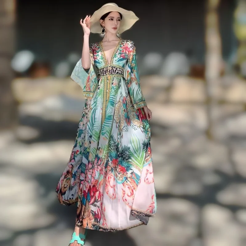 

Floral Chiffon Sling Dress, Spring Clothes, Vacation, Fairy, Seaside Atmosphere, New, French Style, 2024，Women Dress