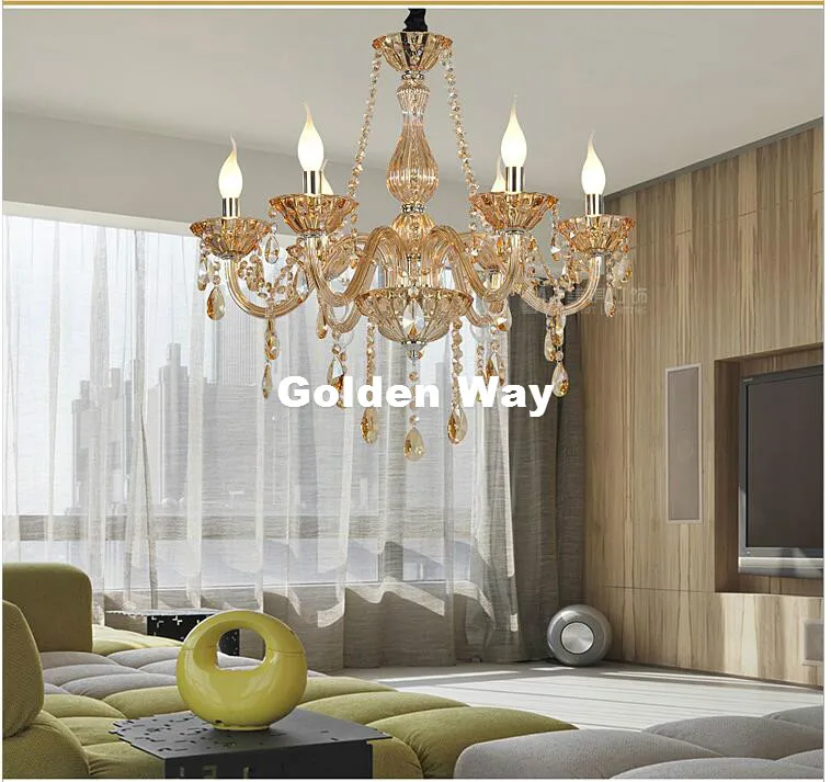 Spedizione Gratuita Champagne Lampadario Di Cristallo Di Illuminazione Di Lusso E14 Led K9 Lampadari In Vetro Lampada Luce Sospeso Lustres De Cristal