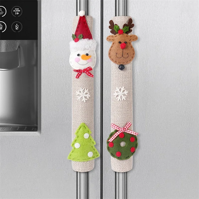 

Рождественское украшение, чехол с 3D рисунком Санта-Клауса, лося, льняная ручка, рукава для дверных ручек холодильника, рождественские товары для нового года