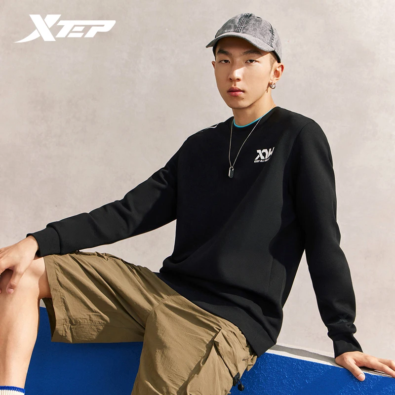 Xtep Pullover Sweater Men's Solid Color Simple Design Sweatshirts Causal Fashion Hoodies Long Sleeve Tops 877329920038