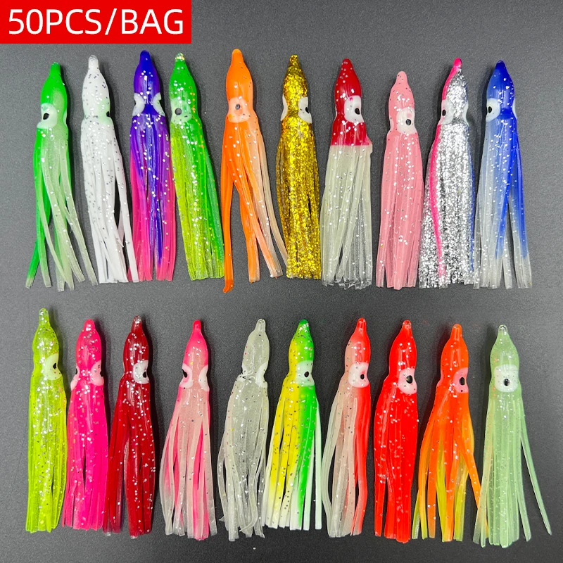 50pcs Mixed Color Glowing Squid Skirt Lures 5–12cm 1