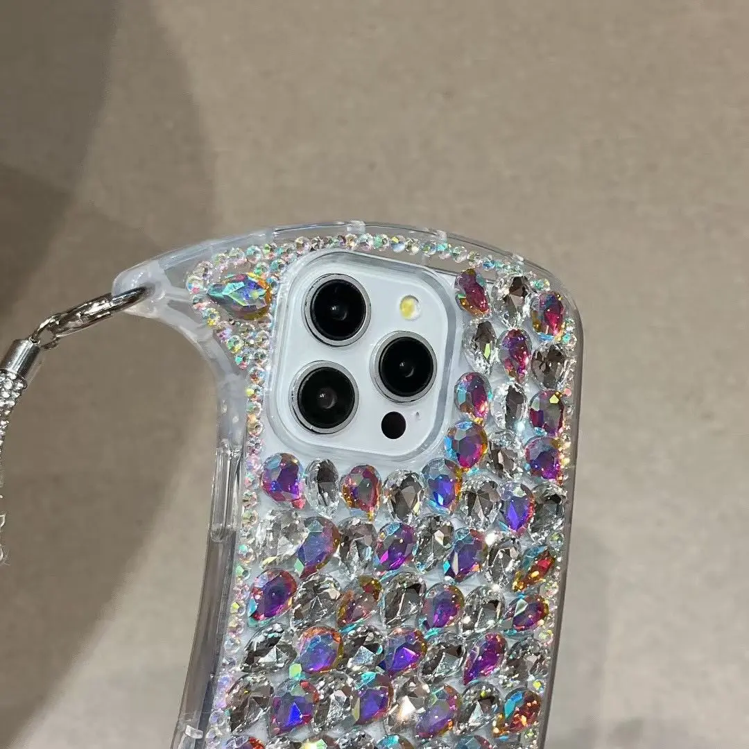 Creative Luxury Rhinestone Phone Case with Lanyard and Protective Back Cover