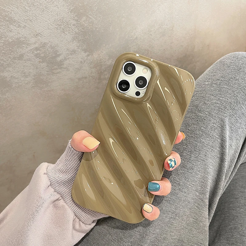 Japan Korea Ins Solid Color Wave Pleat Phone Case For Apple iPhone