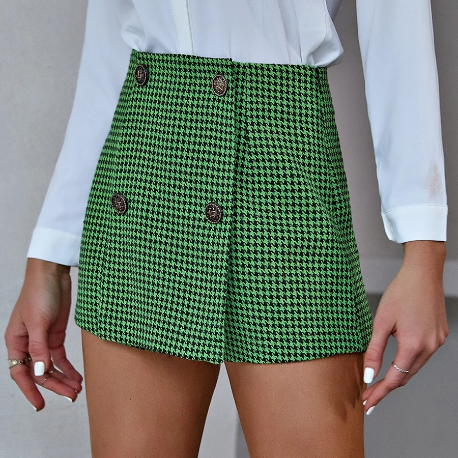 SRUBY High Waist Side Zipper Female Skirts Mujer Houndstooth Wool-Mix Skort Skirts Irregular Elegant Skirts Pants nike dri fit shorts