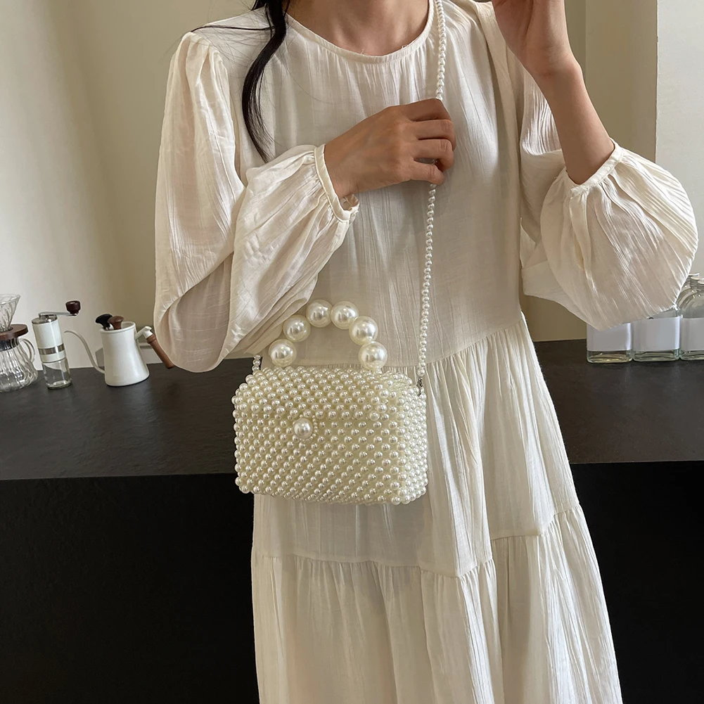 Pearl Evening Bag Handmade Woven Women Beaded Clutch Bag Shoulder Bag Clutch Purse Wedding Party Dinner Bag