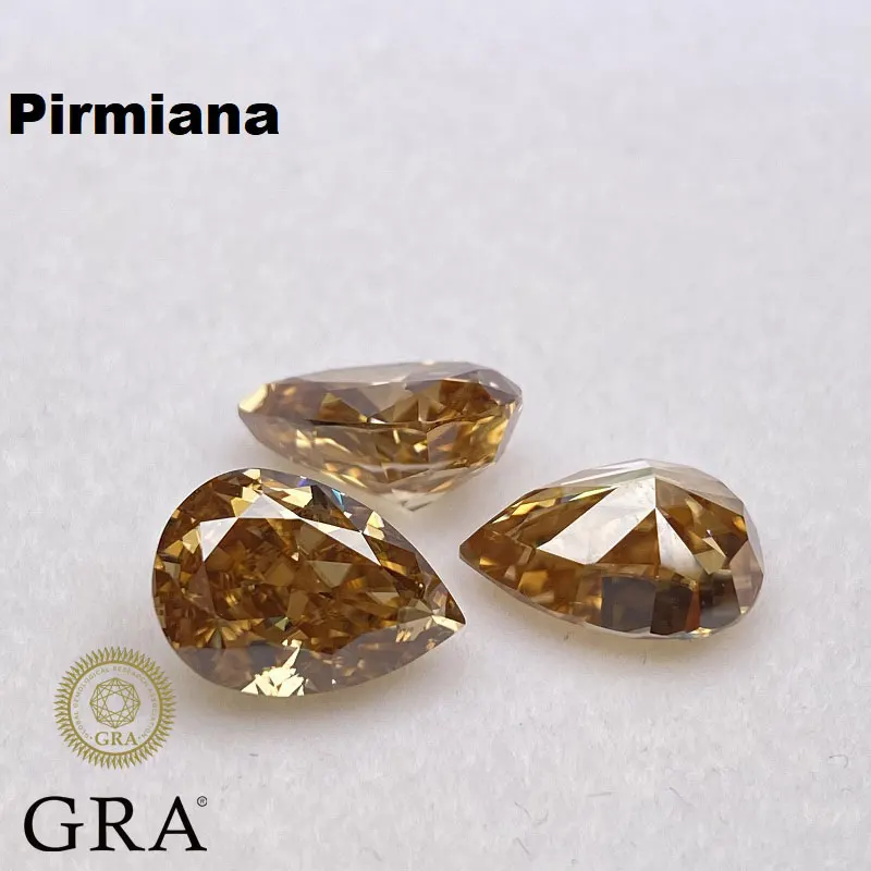 

Pirmiana Dark Champag Color Pear Shape Loose Moissanite Stone VVS1 Excellent Crushed Ice Cutting with GRA Report for Diy Jewery