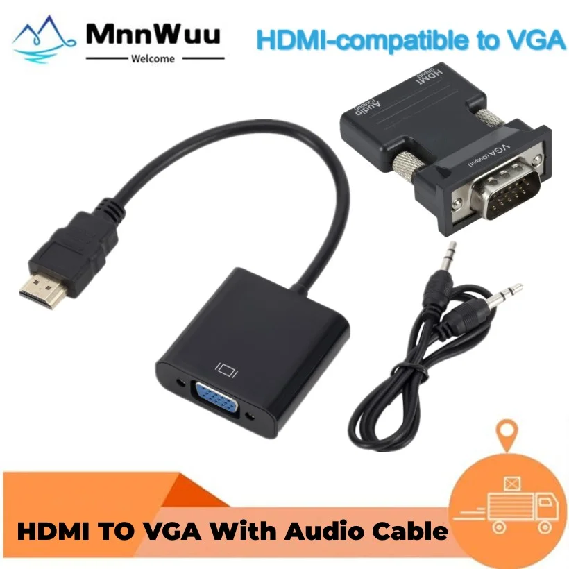 Convertitore Da Hdmi A Vga Compatibile Mnnwuu Con Cavo Audio Da 3.5Mm Per Ps4 Pc Laptop Tv Monitor Proiettore Convertitore Da 1080P Hd A Vga