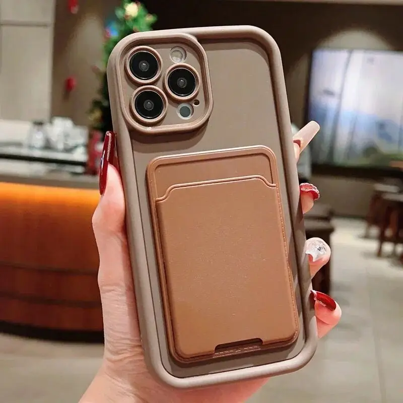 Card Insert Anti-Fall Silicone Phone Case - Shockproof Candy Cover