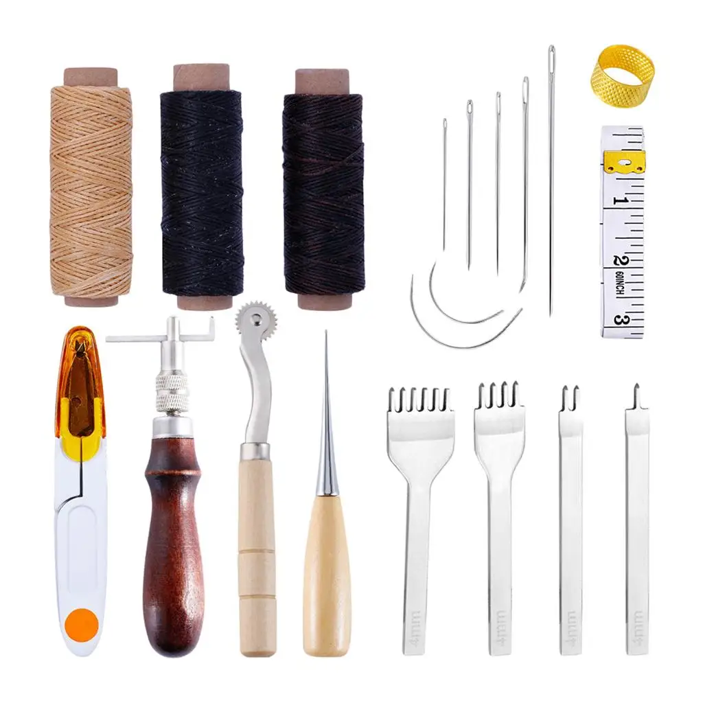 20Pcs/set Leather Craft Basic Stitching Sewing Hand Tool Set Saddle Groover for