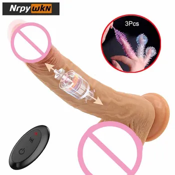 Thrusting Realistic Dildo for Women with 3 Telescopic Speeds 9 Vibration Modes Independently Remote Control, Silicone Vibrator 1