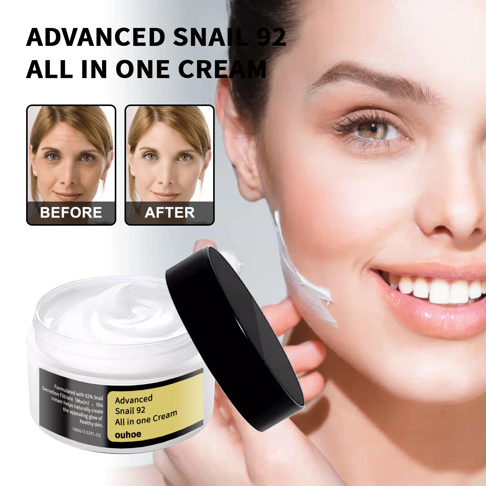 Snail 92 All in One Cream Tighten Facial Skin Anti Aging Whitening Fade Dark Eye Circles Remove Eye Bags