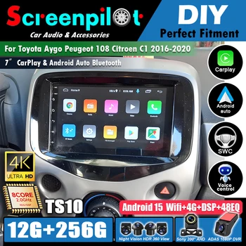 Autoradio Android 16 2 Din per Toyota Aygo Peugeot 108 Citroen C1 2016-2020 con Navigatore GPS, Stereo, Bluetooth e Wi-Fi