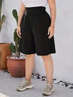 Summer 2024 new plus size women's knitted fabric loose solid color sports pants five-cent pants - Image 5