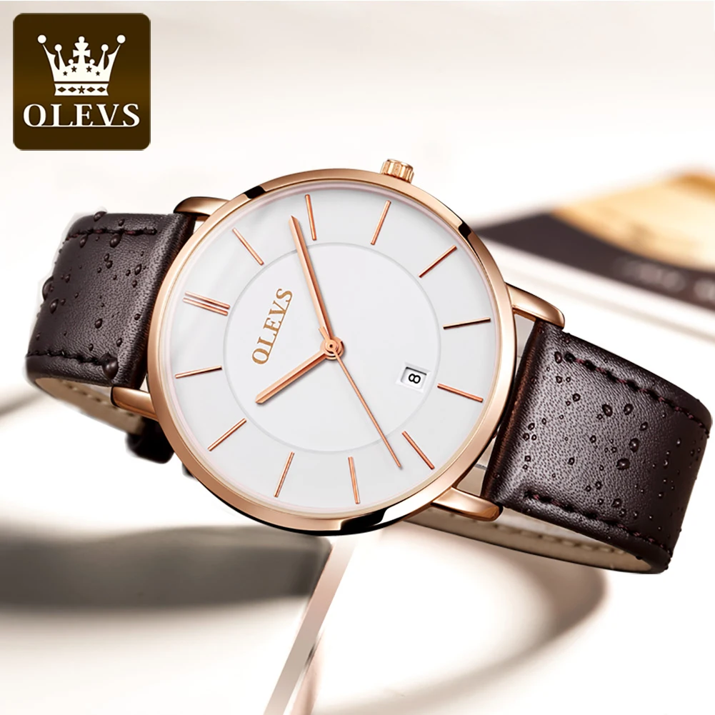 Olevs Watch Men Ultra Thin Black Leather Watch Luxury Minimalist Watches for Mens Wrist Watches Lightweight Dress Waterproof Slim Quartz Analog Simple