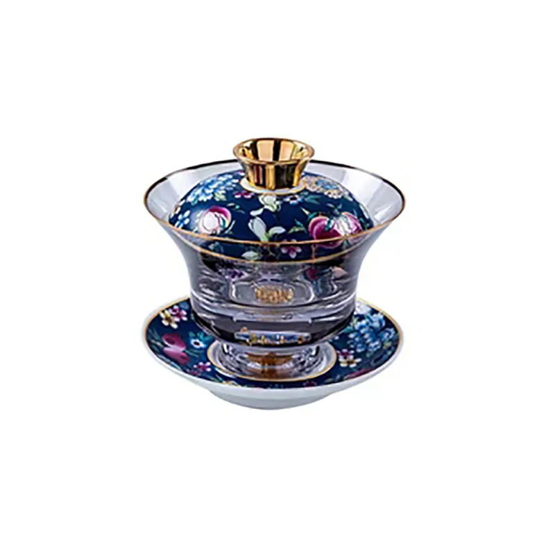 Anti-scald Thickened Glass Tureen, Tea Cover Bowl with Lid, Sancai Gaiwan, Hand Painted Shining Cover Bowl, Chinese Kungfu Tea