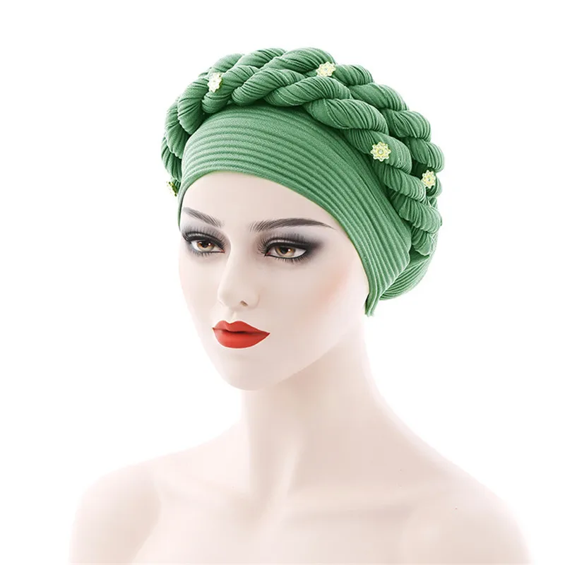 

Diamond Braid Turban Women African Auto Geles Aso Oke Headtie Already Made Headscarf Muslim Hijab Head Wrap Bonnet Hat Chemo Cap