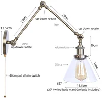 IWHD Long Swing Arm Loft LED Lamps Industrial Vintage Cafe Bar Balcony Bedside Lamp Pull Chain Switch Clear Glass Mirror Light 2