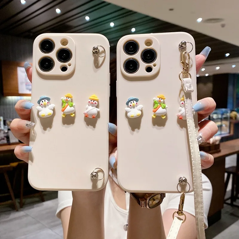 Cute Lanyard Silicone Cover For iphone 16 15 7 8 plus X XR XS Max For iphone 12 13 14 mini 11 Pro Max Lovely 3D Cartoon Animal Case_voghion.com