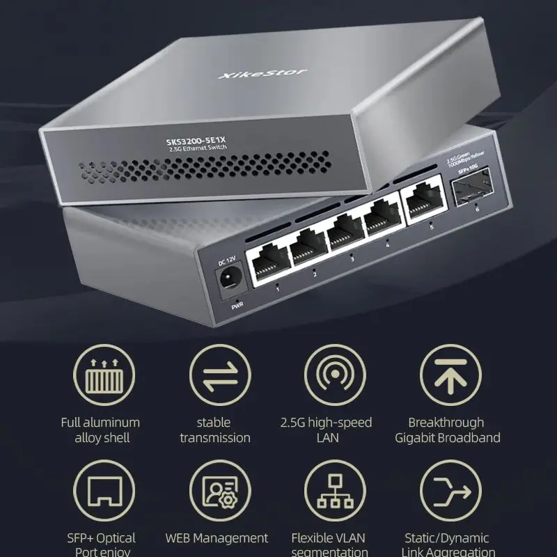XikeStor 2.5G 스위치 5* 2.5G+1* 10G ,5E1X