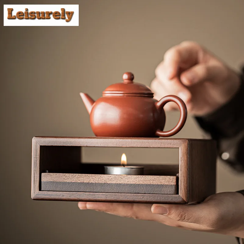 Walnut Wood Tea Warmer Holder Candle Heater Stove Household Kettle Stand Baked Milk Jar Carbon Furnace Chinese Tea Set Supplies