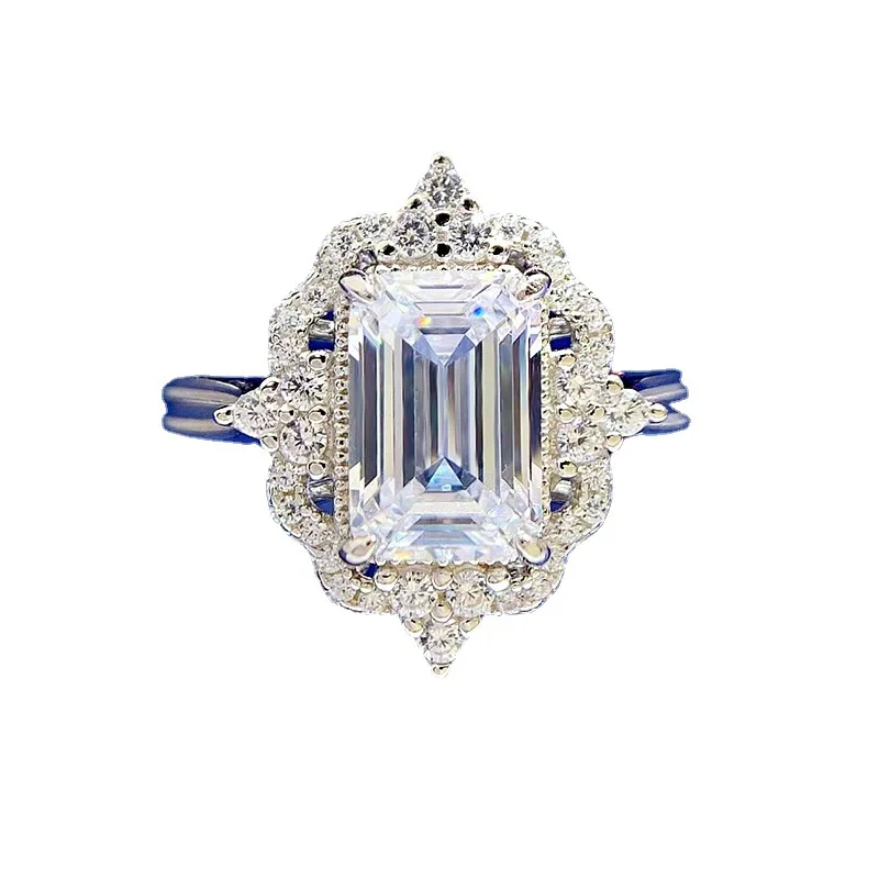 

S925 Серебряное кольцо, модное универсальное Изумрудное кольцо 6*9 с белым цирконием, ювелирные изделия