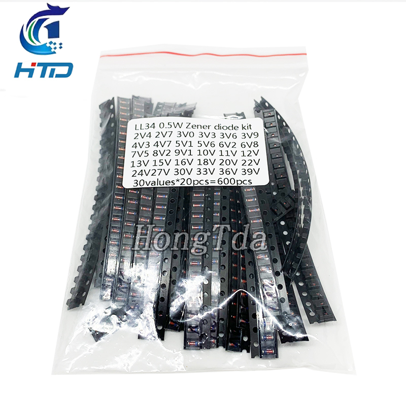 DIY Set Zener Diode Assorted Kit 0.5W  BZV55 BZV55-C2V4 2V7 3V3 3V9 4V7 5V1 5V6 68V 8V2 10V 12V 15V 18V 20V 24V 27V 30V 39V
