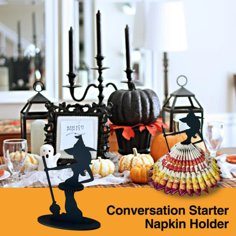Napkin Ring &ldquo;Witch&ldquo; Napkin Holder Halloween Witch Statue Napkin Holder Wooden Table Decor Organizer For Halloween Style Storage