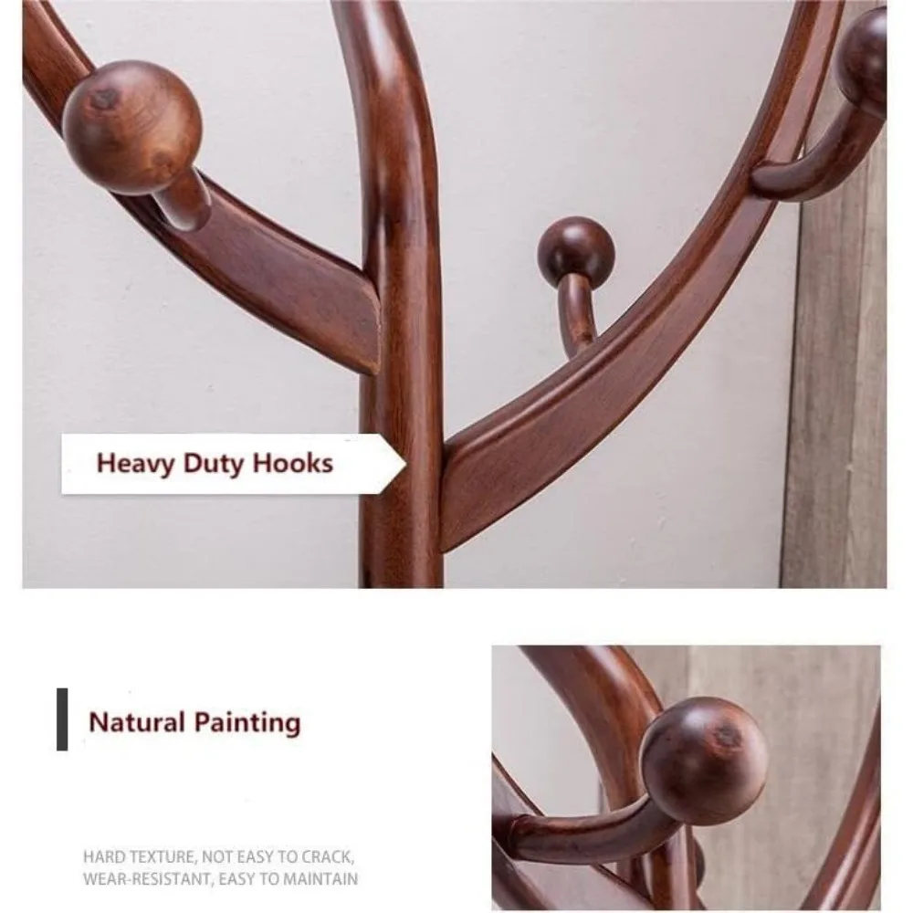 Wooden Coat Rack Freestanding, 70.9" Hall Tree Heavy Duty Solid Wood Clothes Rack Coat Hanger Stand with 8 Hooks