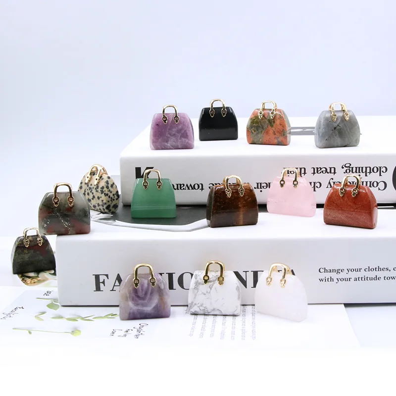 

1pcs Natural Crystal vintage charms Gemstone Mini Handbags Amethyst DIY Pendant Pink Crystal chain pendant jewelry make supplies