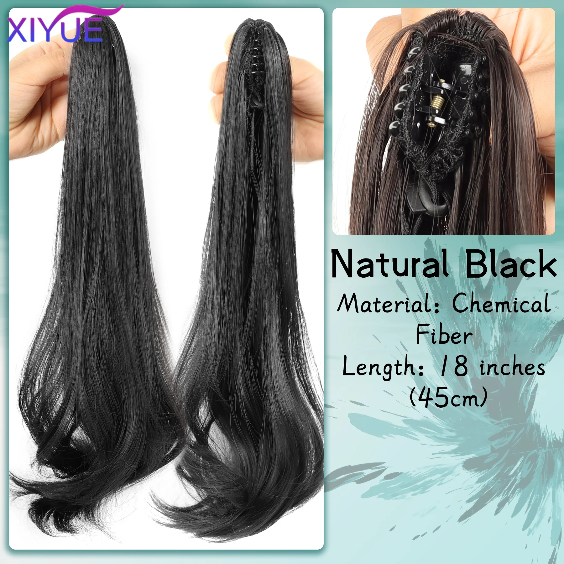 Synthetic Long Straight Claw Clip On Ponytail Hair Extensions 45cm Heat Resistant Pony Tail Hair piece For Women Daily Party