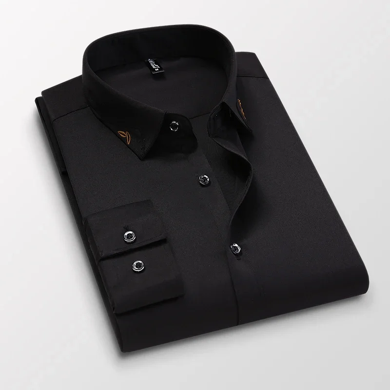 Dress Shirts BROWON Spring Autumn Silky Fabric Men Shirt Long Sleeve Dresss Shirt Men Wedding Party Slim Turn Down Collar Size 5XL