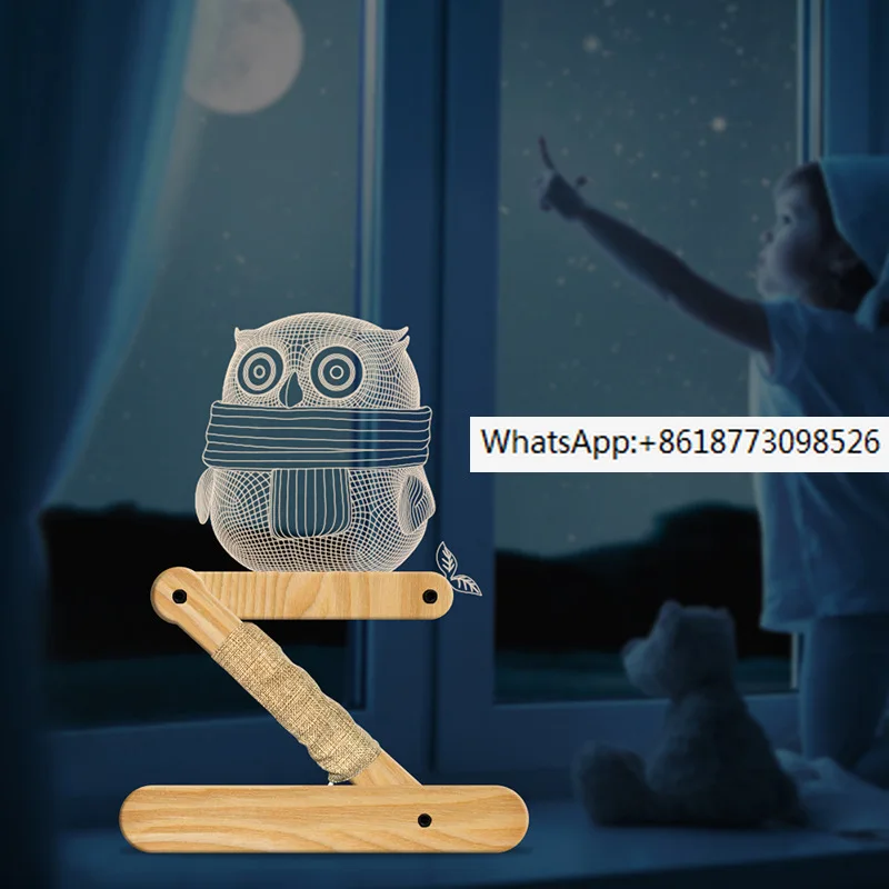 

Solid wood folding night light creative owl wood light stack new 3D acrylic light FS-TZD1005