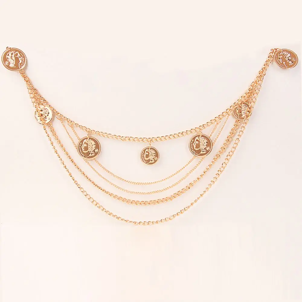 

Simple Gold Metal Streetwear Pendant Vintage Portrait Sexy Belt Female Waist Chain Body Chain