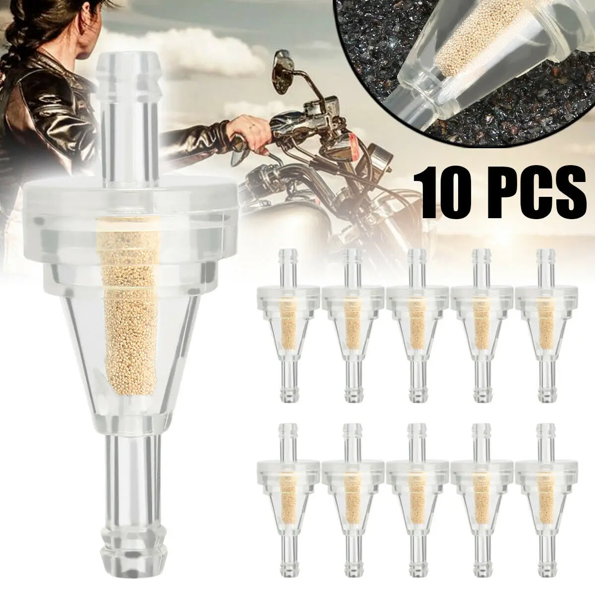 

10Pcs/Set 1/4" Inline Clear Gas Fuel Filters Replacement 6mm Small Plastic Universal Motorcycle Gas Petrol Fuel Oil Filter Mini