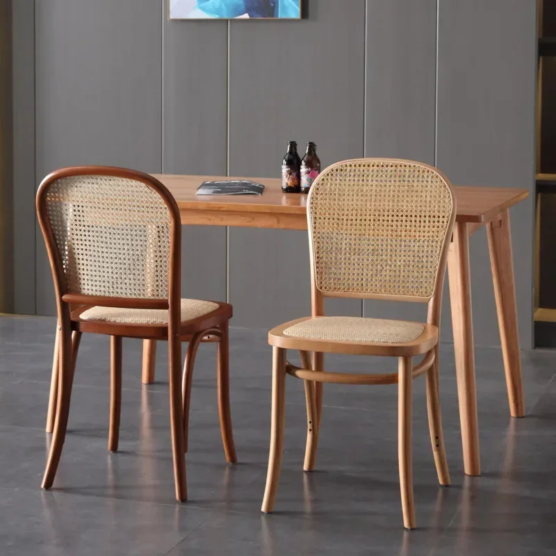 Home Designer Rattan Chair &ndash; Retro Rattan Woven Back Chair Light Luxury Hotel Solid Wood Cafe Dining Seating Living Room