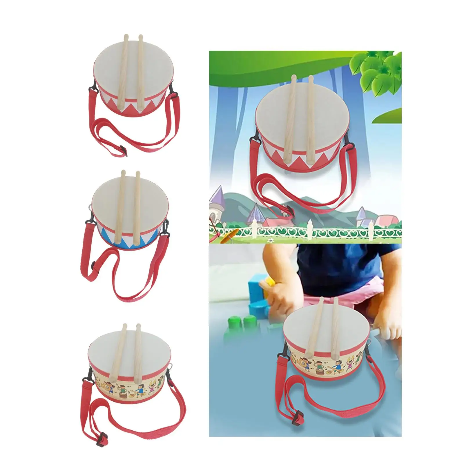 Kids Drum Set Valentines Day Gifts Enhance Fine Motor Skill Birthday Gift Sensory 8 inch Wooden Drum Toys Baby Musical Toys