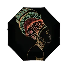 

Auto Open Close Umbrella Beautiful Black African Woman With Earring Unique Automatic Compact Travel Sun Rain Golf Folding Umbrel