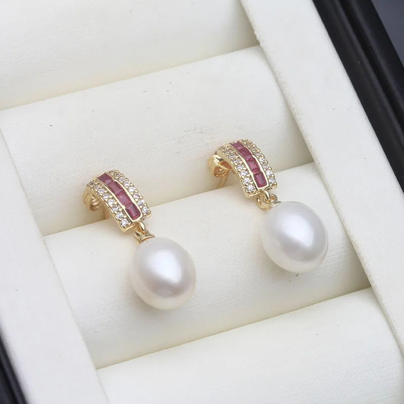 Pendientes de Perlas de Agua Dulce de Plata 925 para Mujer, Pendientes de Perlas Naturales Vintage, Joyería, Regalo de Cumpleaños para Esposa o Novia, Blanco y Rosa