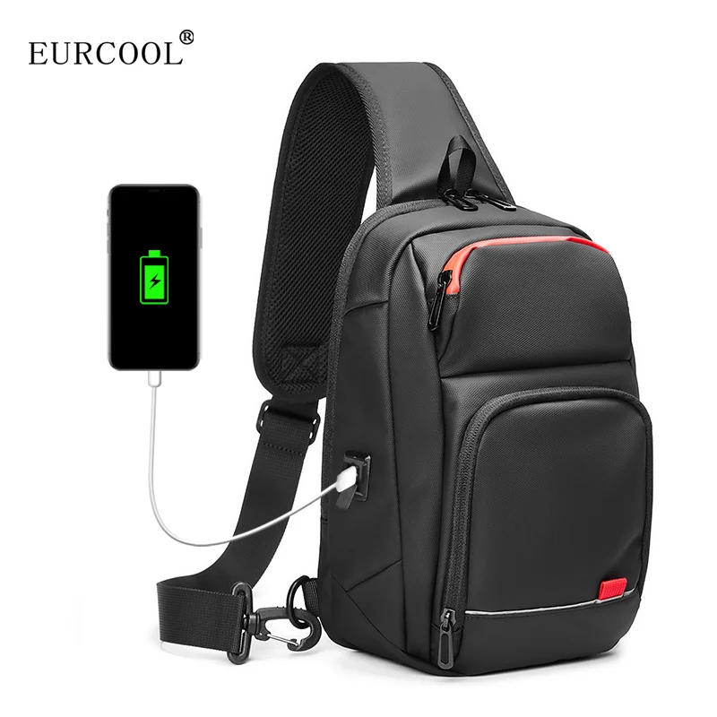 

EURCOOL Men's Shoulder Bag Multifunction Anti-theft Waterproof Male Crossbody Bag Casual Sling Chest Pack With USB Port Bolsas