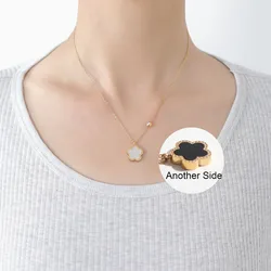 Elegant 18K Gold Plated Multi - Color Clover Pendant Necklace (White Black)