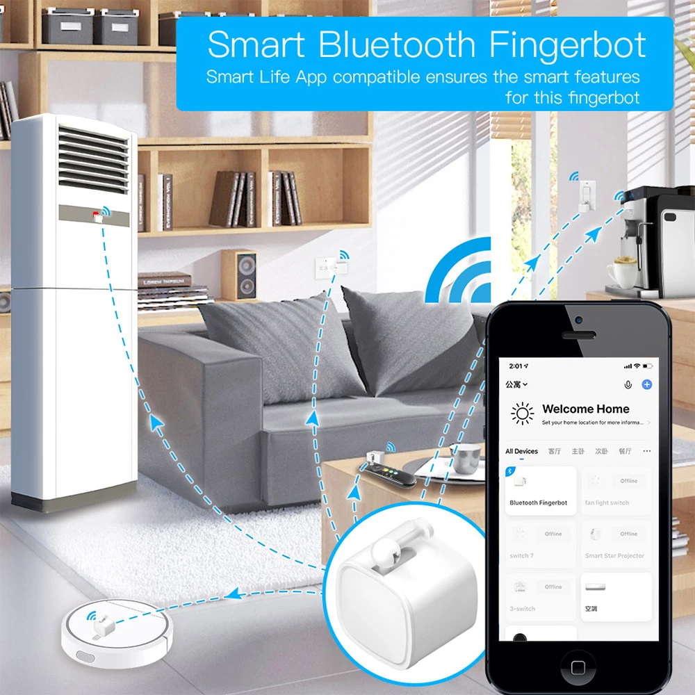 Tuya Bluetooth Finger Robot Switch Button Pusher and Tuya Bluetooth Gateway for