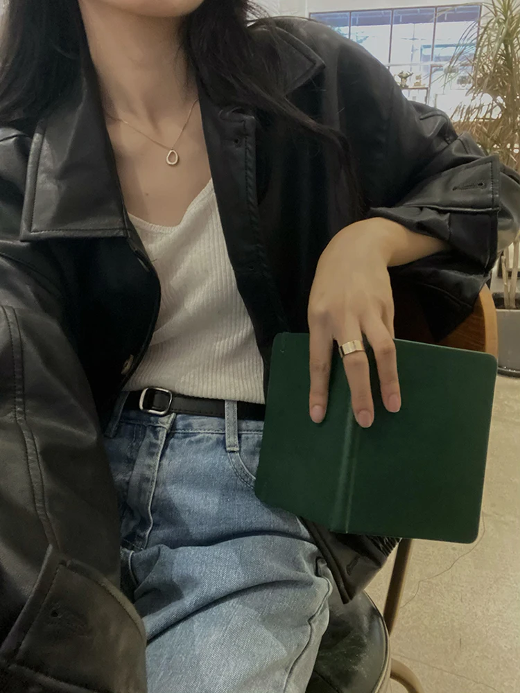 QOERLIN Faux Leather Jacket Women Casual PU Loose Motorcycle Jackets Female Streetwear Oversized Coat Korean New Autumn Winter